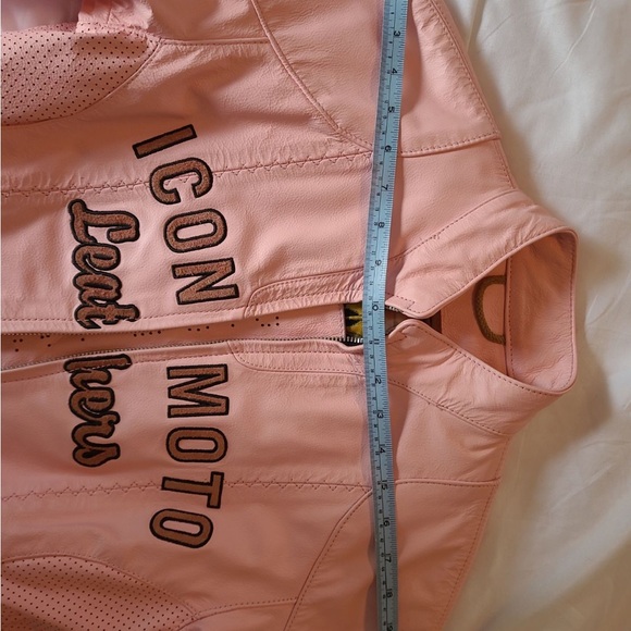ICON Moto Leathers SMALL Motorcycle Jacket Pink Leather Full Zip Lined - Picture 8 of 10